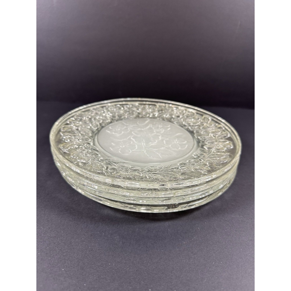 Sovereign House‎ Crystal Apple Blossom Plates 8 3/8" Luncheon Set Of 4 Vtg 70s